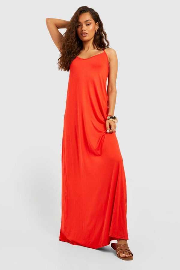 Womens Trapeze Strappy Maxi Dress - Orange - 10, Orange