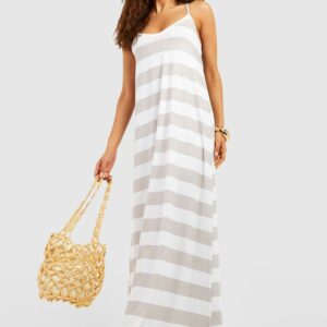 Womens Trapeze Strappy Stripe Maxi Dress - White - 8, White