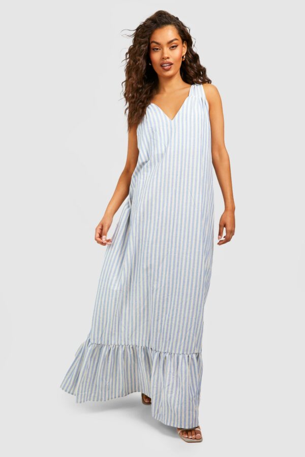 Womens Trapeze Striped Maxi Dress - Blue - 8, Blue