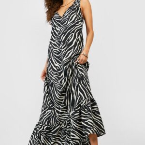 Womens Trapeze Zebra Maxi Dress - Black - 8, Black