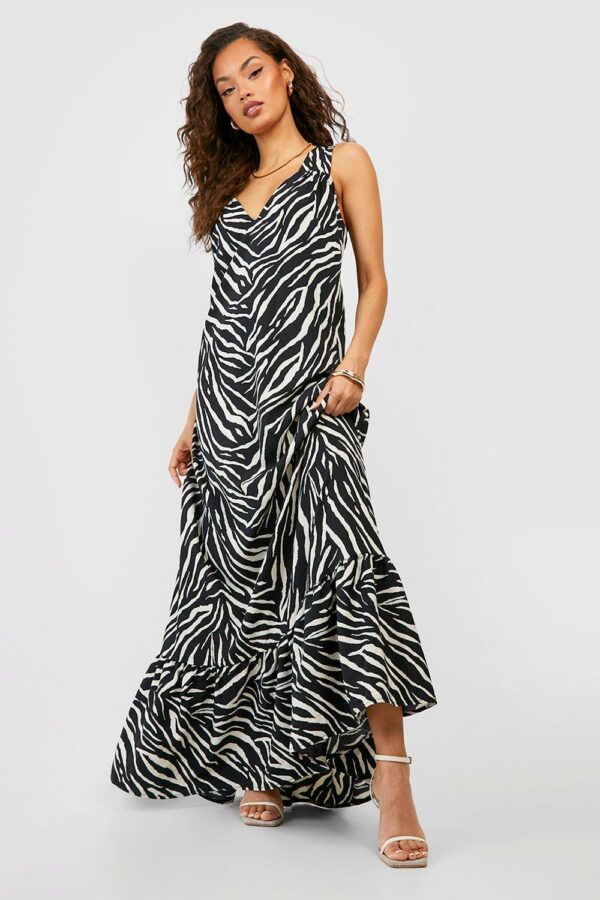 Womens Trapeze Zebra Maxi Dress - Black - 8, Black