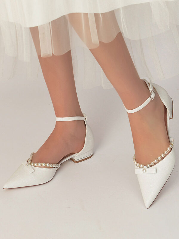 Women's Wedding Shoes Pearls Ankle Strap Flats