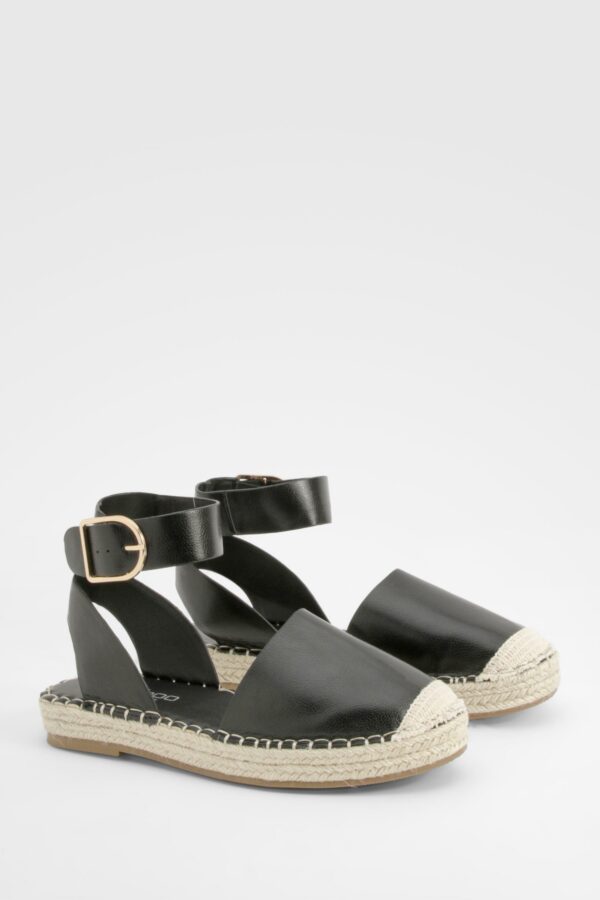 Womens Wide Fit Closed Toe Buckle Detail Espadrilles - Black - 3, Black