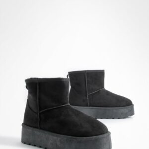 Womens Wide Fit Platform Mini Cosy Boots - Black - 6, Black