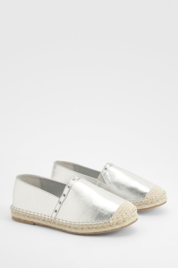 Womens Wide Fit Stud Detail Espadrilles - Grey - 3, Grey