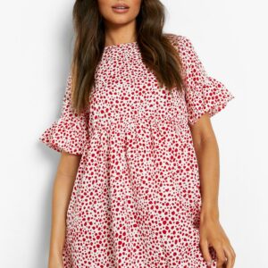 Womens Woven Dalmatian Print Smock Dress - Red - 8, Red