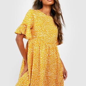 Womens Woven Dalmatian Print Smock Dress - Yellow - 12, Yellow