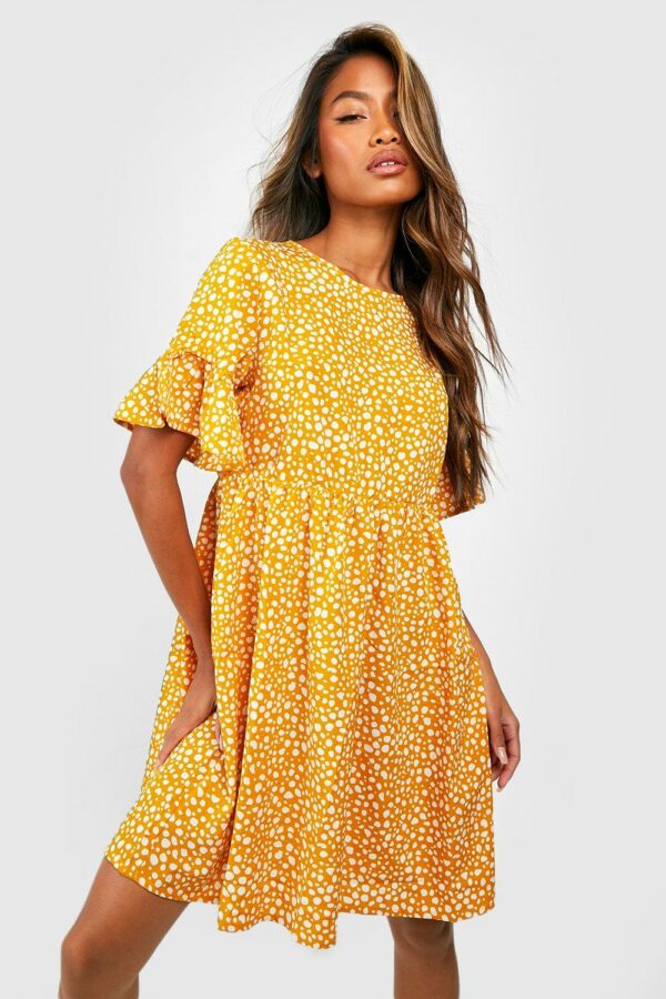 Womens Woven Dalmatian Print Smock Dress - Yellow - 12, Yellow