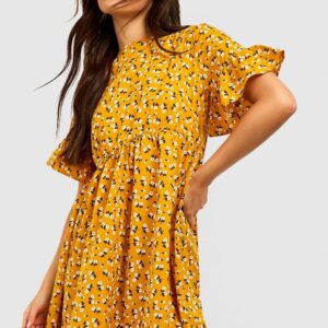 Womens Woven Ditsy Floral Smock Dress - Yellow - 8, Yellow