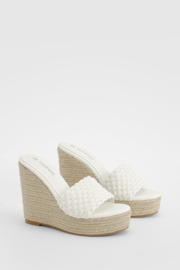 Womens Woven Front Mule Wedges - White - 3, White