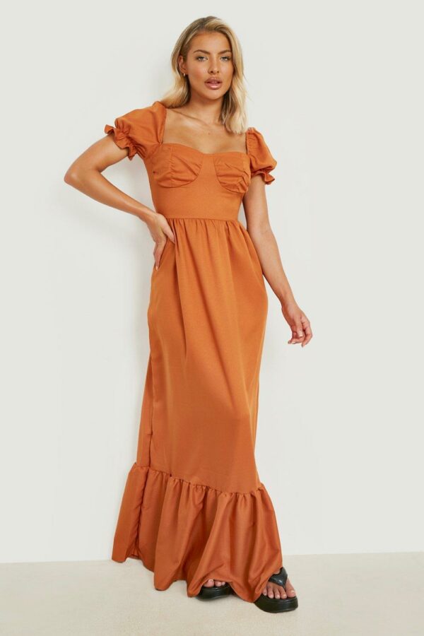 Womens Woven Tiered Sweetheart Maxi Dress - Orange - 10, Orange