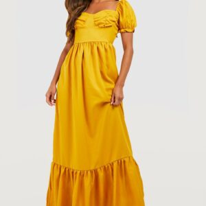 Womens Woven Tiered Sweetheart Maxi Dress - Yellow - 12, Yellow