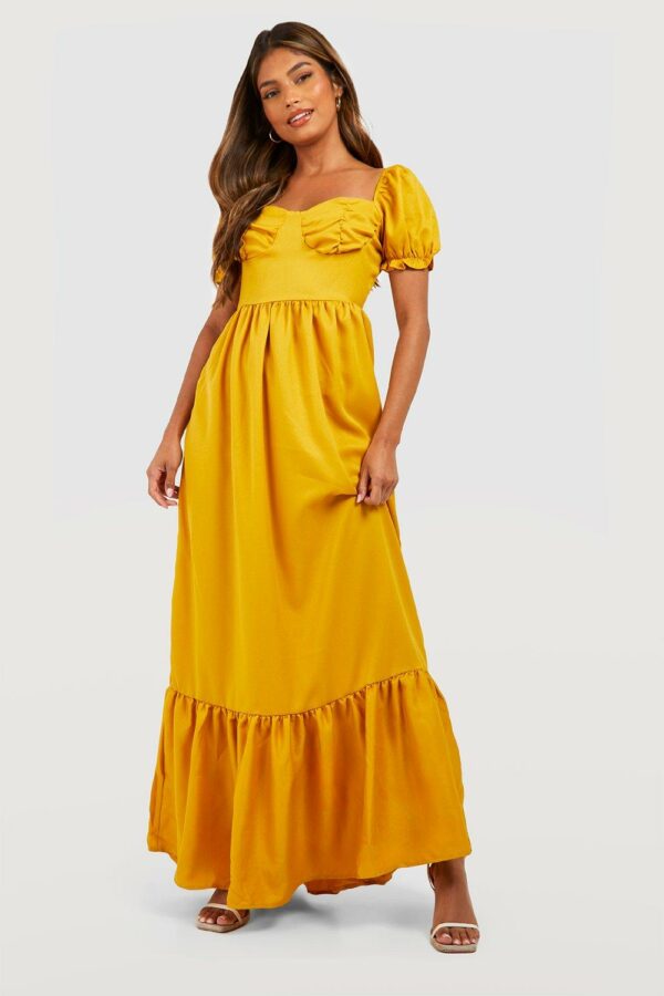 Womens Woven Tiered Sweetheart Maxi Dress - Yellow - 12, Yellow