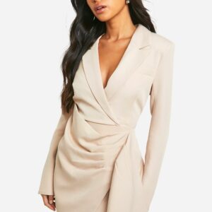 Womens Wrap Tailored Blazer Dress - Beige - 8, Beige