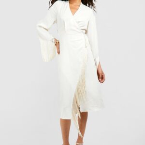 Womens Wrap Tassel Detail Midi Dress - White - 8, White