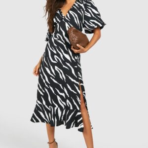 Womens Zebra Wrap Midaxi Dress - Black - 8, Black