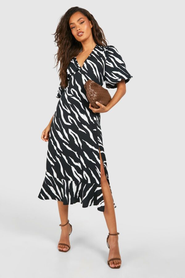 Womens Zebra Wrap Midaxi Dress - Black - 8, Black