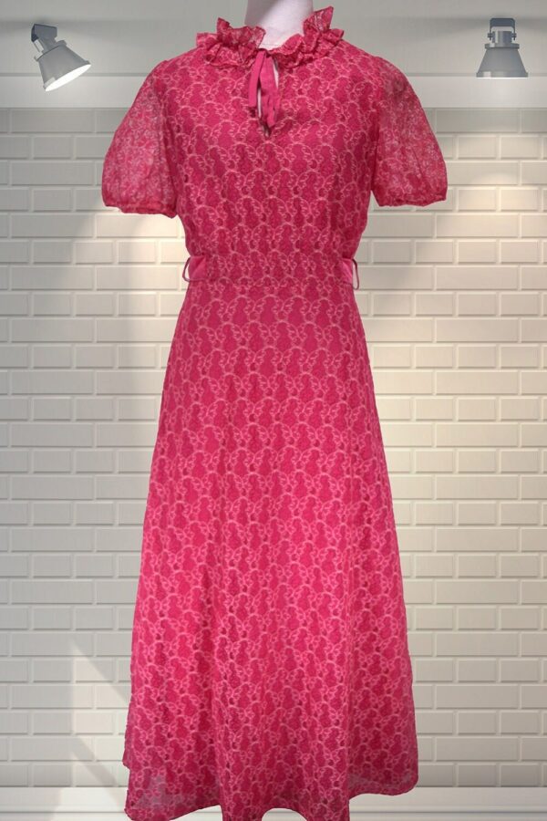 Wonderful Vintage 1970S Lace Bridgerton Style Hostess Belted Maxi Party Dress - UK 8