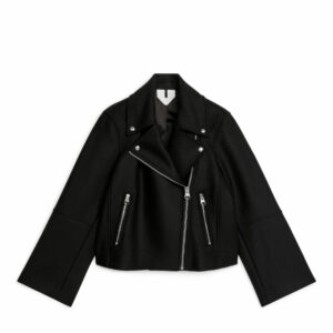 Wool Blend Biker Jacket - Black