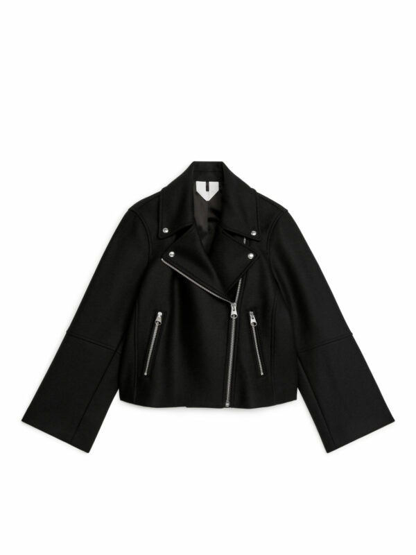 Wool Blend Biker Jacket - Black