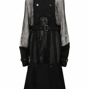 Wool & Mohair Net Belted Midi Coat