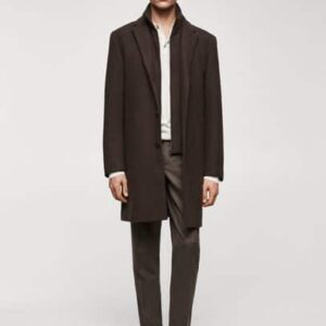 Wool coat with detachable collar brown - Man - XS - MANGO MAN