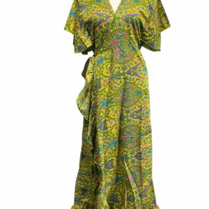 Wrap Dress Boho Hippy Festival Silk Green Party Wedding Outfit One Size 8-14