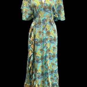 Wrap Dress Boho Hippy Festival Silk Turquoise Long Party Wedding Outfit UK 8-14