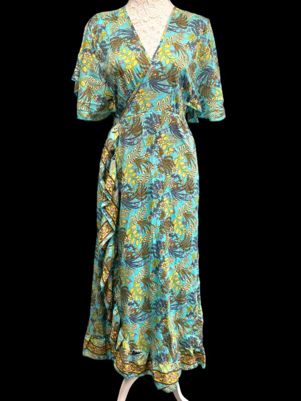 Wrap Dress Boho Hippy Festival Silk Turquoise Long Party Wedding Outfit UK 8-14