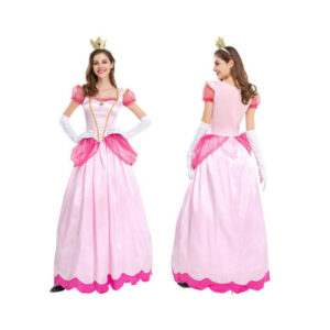 (XL) Super Mario Princess Peach Deluxe Costume Cosplay Outfit For Womens Dress Up Halloween Party Full Set