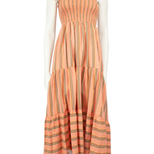 Xirena Orange Stripe Pattern Midi Tiered Dress