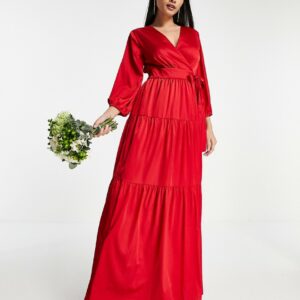 Y. A.S Bridesmaid maxi dress with cut out back and wrap front in red-Blue