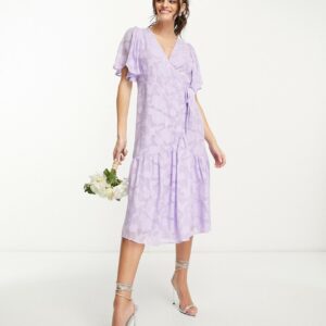 Y. A.S Bridesmaid textured wrap midi dress in lilac-Purple