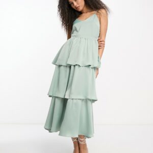 Y. A.S Bridesmaid tiered strappy midi dress in sage-Green