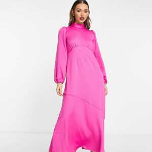 Y. A.S Exclusive satin high neck maxi tea dress in bright pink