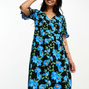 Y. A.S elma mini wrap dress in blue floral print-Black