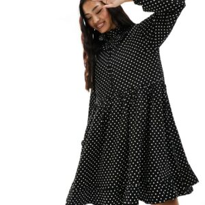 Y. A.S high neck frill mini smock dress in black polka dot