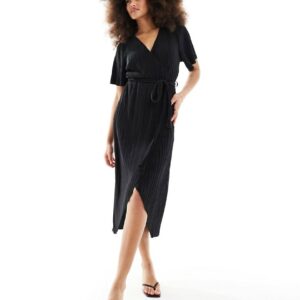 Y. A.S plisse wrap midi dress in black