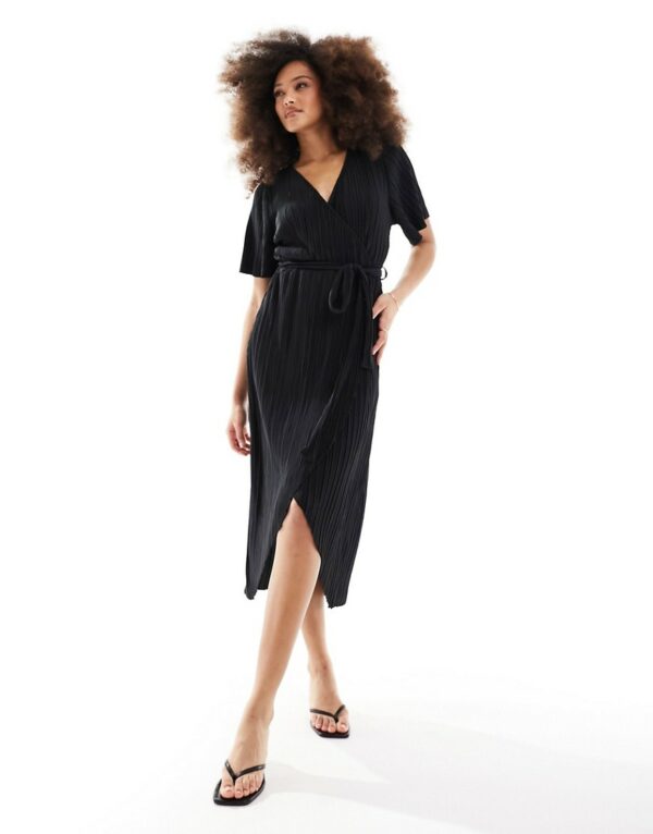 Y. A.S plisse wrap midi dress in black