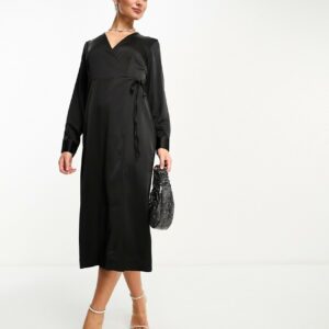 Y. A.S satin wrap maxi dress in black