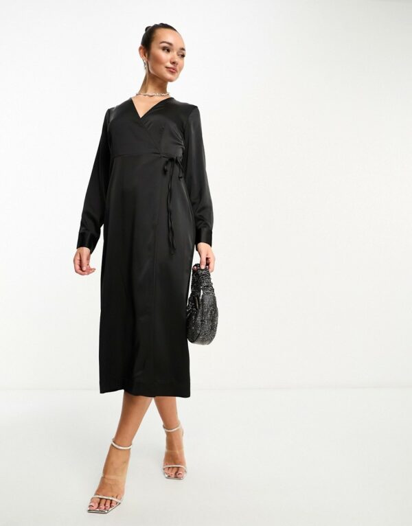 Y. A.S satin wrap maxi dress in black