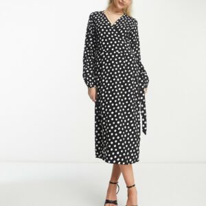 Y. A.S selma long sleeve midi wrap dress in black and white print-Multi