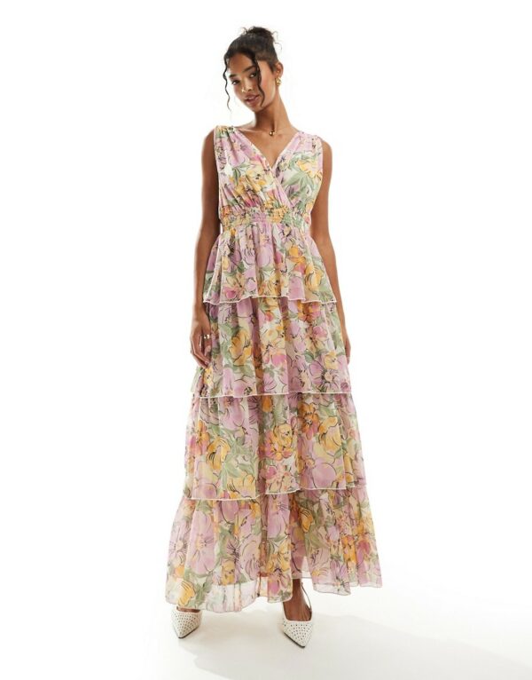 Y. A.S sleeveless tiered maxi dress in garden floral print-Multi