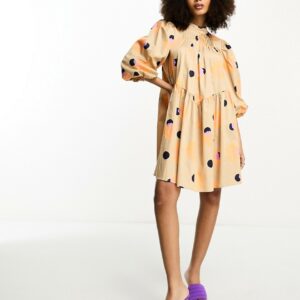 Y. A.S trapeze smock mini dress in spot print-Multi