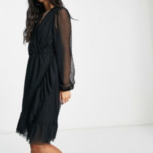 Y. A.S. Quinn polka dot mesh wrap dress in black