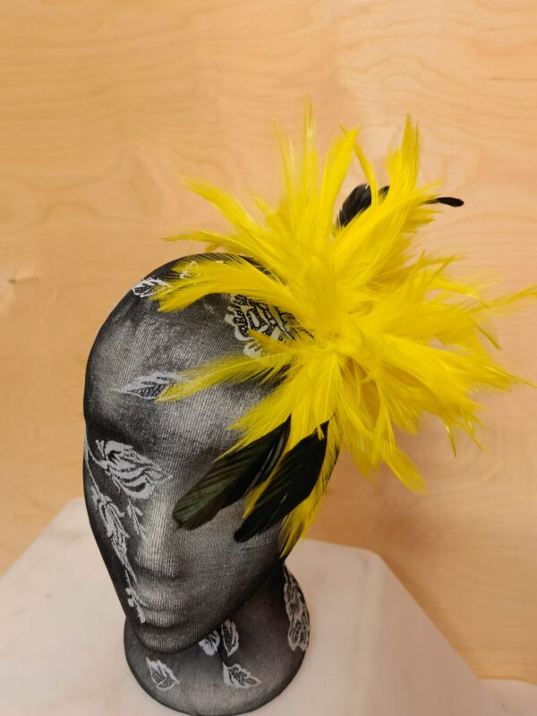 Yellow Black Feather Fascinator Millinery Burlesque Hair Clip Brooch Hen Party Bridal Ascot Race Fancy Dress British