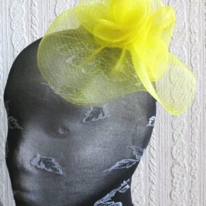 Yellow Crin Flower Netting Fascinator Millinery Burlesque Hair Clip Brooch Hen Party Bridal Ascot Race Fancy Dress British