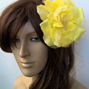 Yellow Satin Flower Fascinator Millinery Burlesque Hair Clip Hen Party Bridal Ascot Race Fancy Dress British