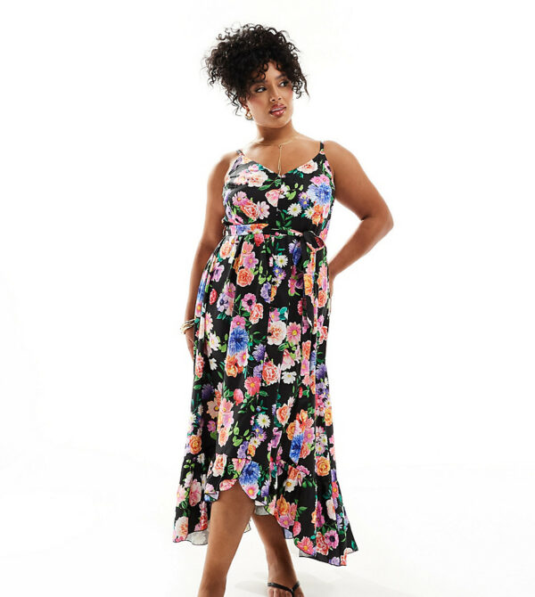 Yours cami sundress with frill hem in floral print-Multi