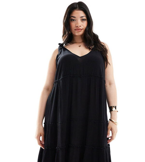 Yours frill tiered mini dress in black